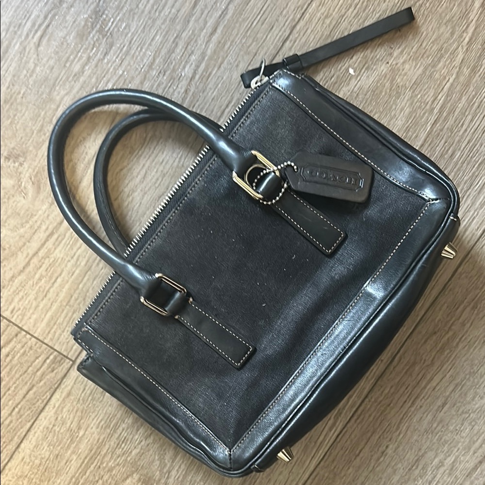 Vintage Coach Black Leather Satchel Bag